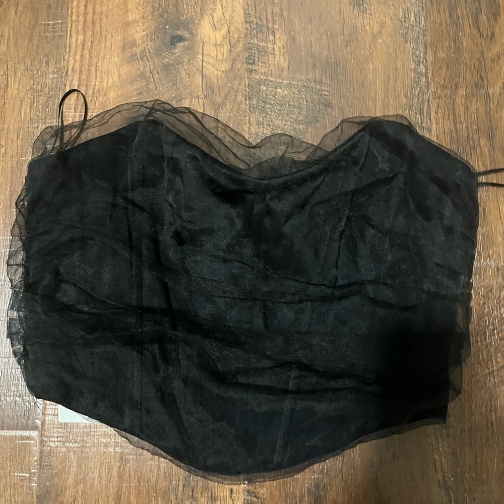 Black Mesh Strapless Top